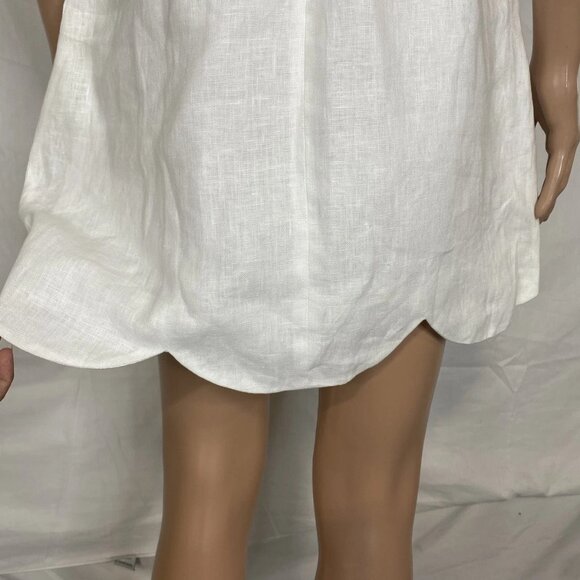 MABLE Women’s Linen Scalloped Hem Shift Dress Size S White Sleeveless Knee Lengt - Picture 5 of 13